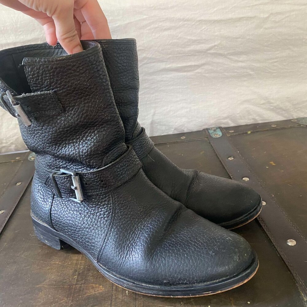 Black J Crew Genuine Leather Moto Ankle Boots